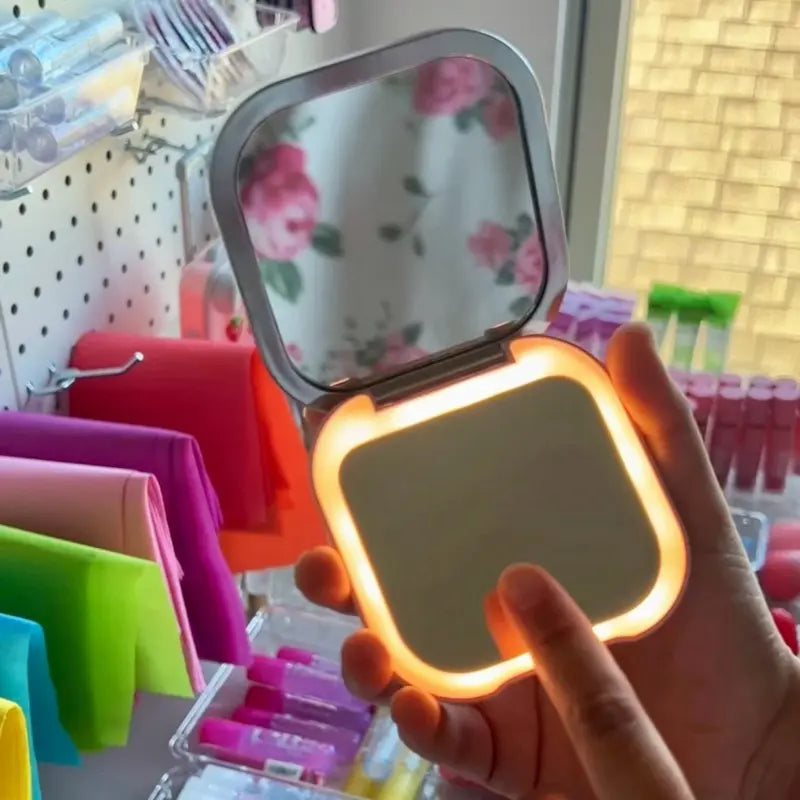 LED Compact Mirror with 3 Light Modes, Built-In Light Portable Travel Makeup Mirror for with LED Light, Compact Mirror for Women, Pocket Size Makeup Tools, Travel Hand Mirror