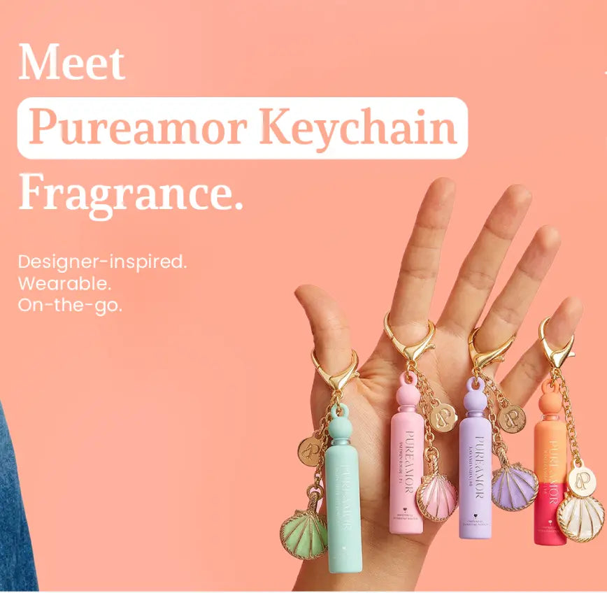 Pureamor Cute Mini Keychain Pheromone Extrait De Parfum (2Ml/0.07 Fl Oz) - Designer-Inspired, Estratetraenol Blend, 14 Scents (Vanilla, Floral, Woody), Magnetic Clip, Bag Accessories, EDC Items, Women'S Travel Gift
