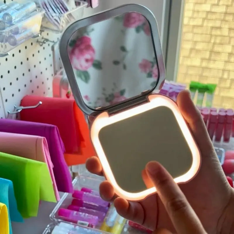 LED Compact Mirror with 3 Light Modes, Built-In Light Portable Travel Makeup Mirror for with LED Light, Compact Mirror for Women, Pocket Size Makeup Tools, Travel Hand Mirror