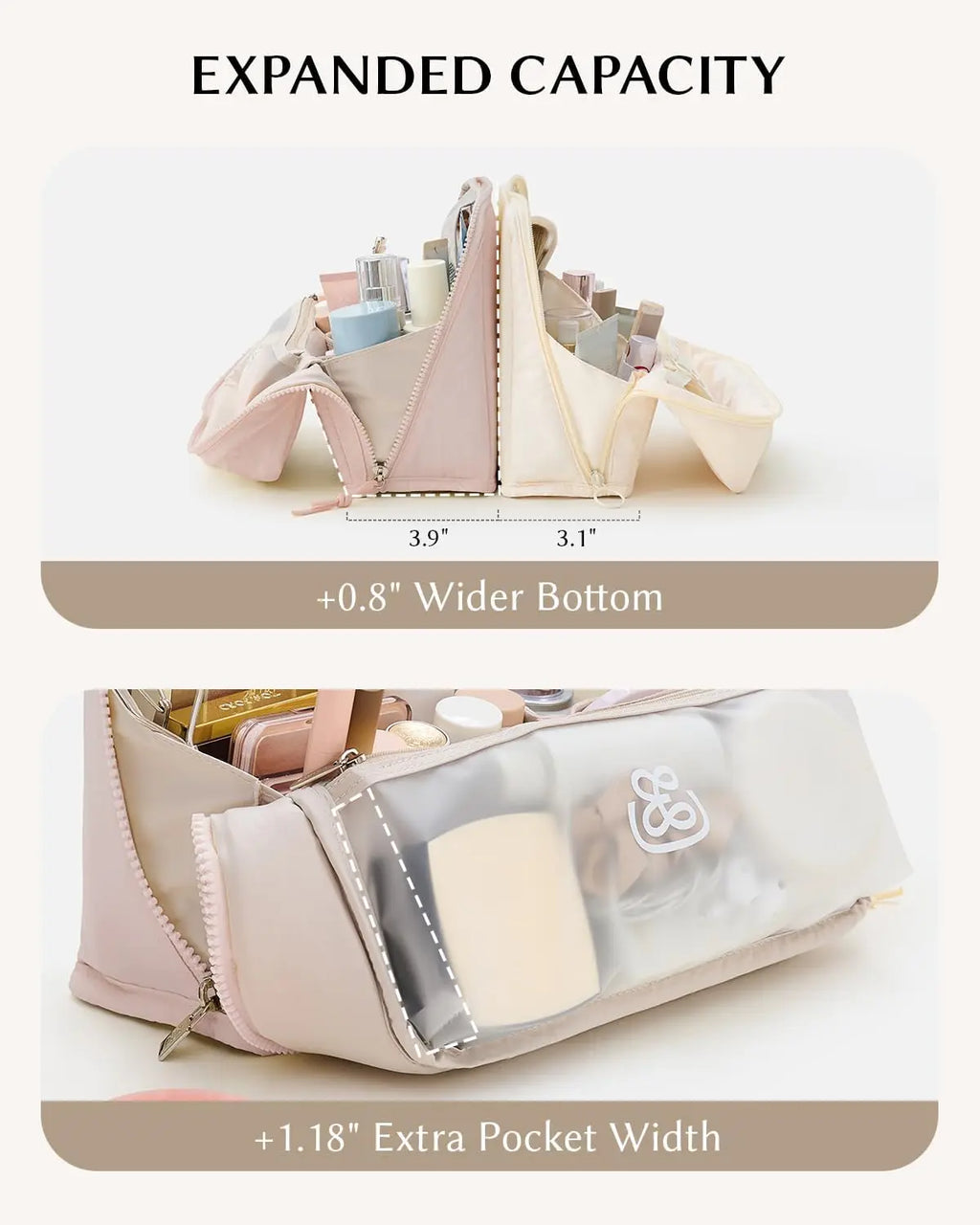 EACHY Standing Makeup Bag, Large Capacity Travel Cosmetic Organizer, Easy-Access Waterproof Toiletry Bag for Women