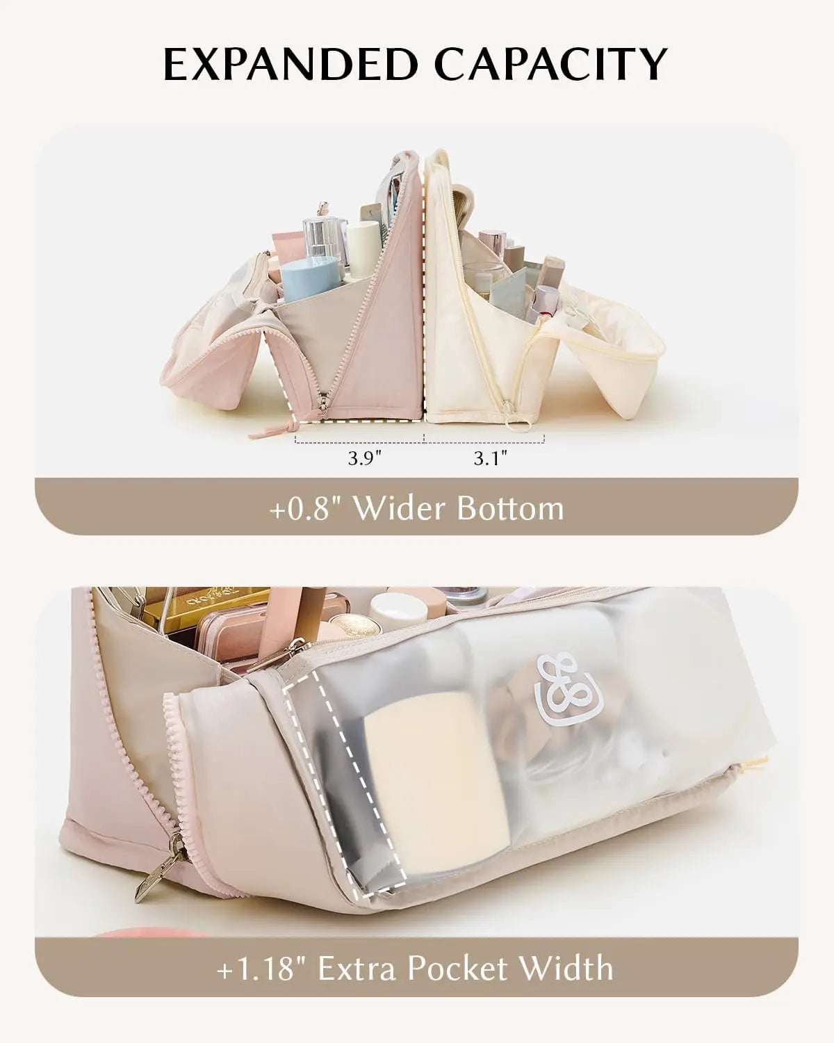 EACHY Standing Makeup Bag, Large Capacity Travel Cosmetic Organizer, Easy-Access Waterproof Toiletry Bag for Women
