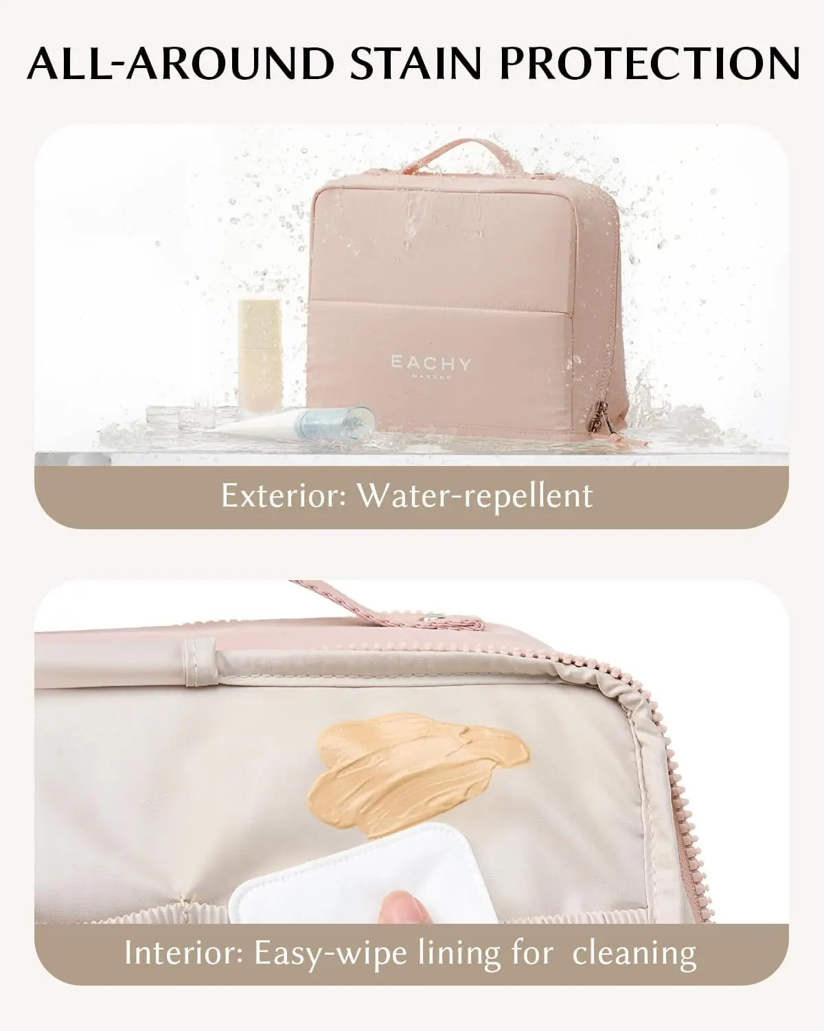 EACHY Standing Makeup Bag, Large Capacity Travel Cosmetic Organizer, Easy-Access Waterproof Toiletry Bag for Women