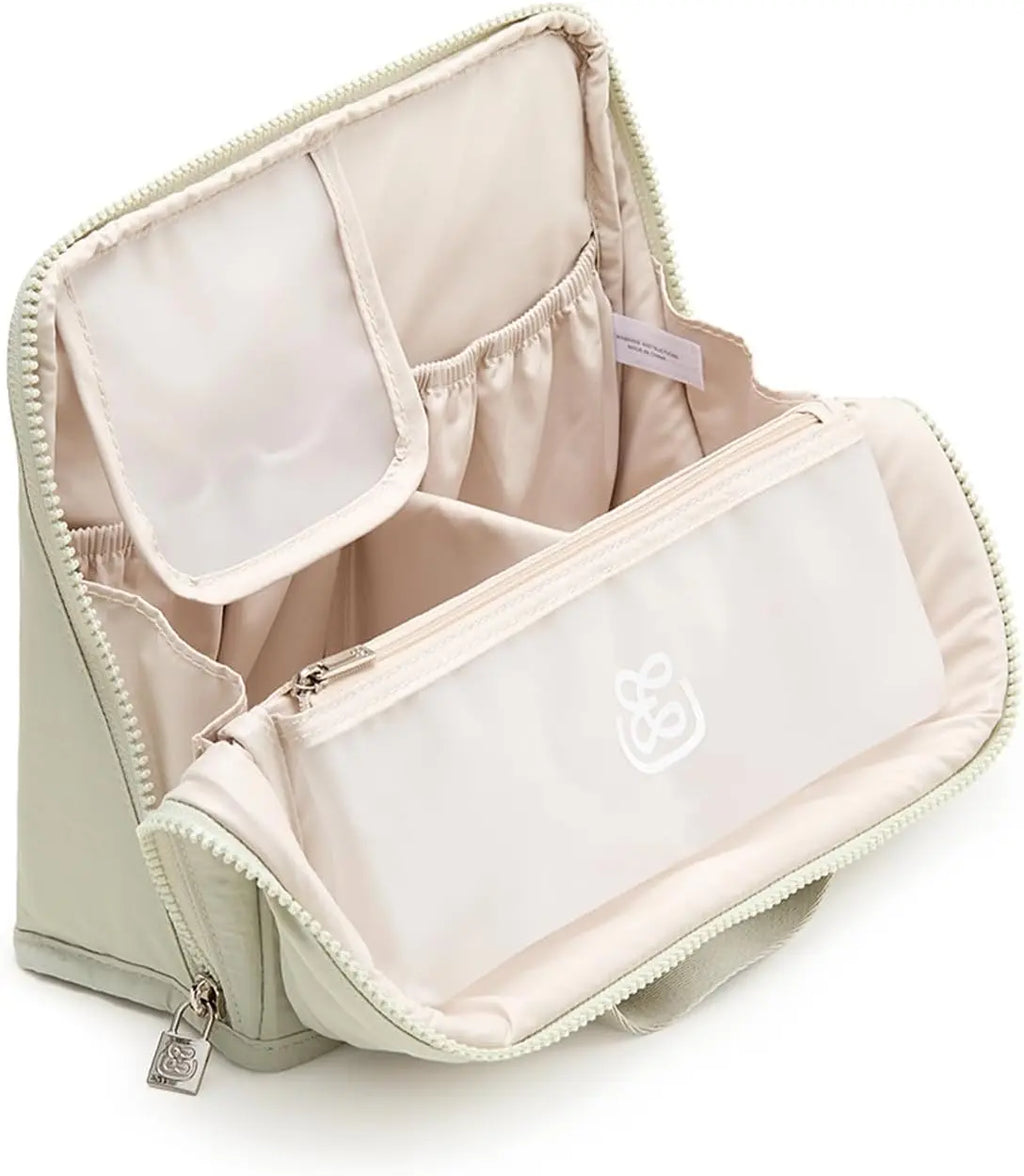 EACHY Standing Makeup Bag, Large Capacity Travel Cosmetic Organizer, Easy-Access Waterproof Toiletry Bag for Women